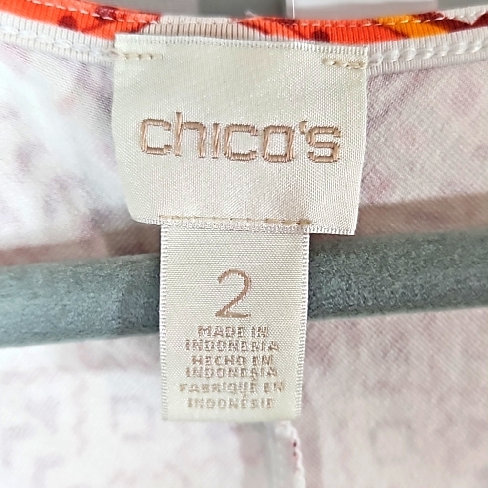 Chicos 2 VNeck Orange & White Paisley Hi/Low Dress Medium - Picture 2 of 9